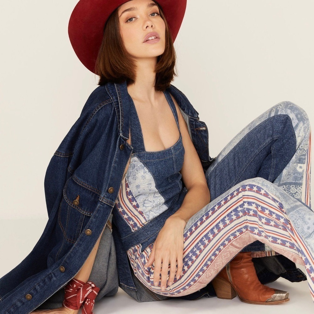 Free People 'We the Free' Dallas Flared Denim Jumpsuit, Stars and Stripes - Picture 3 of 9